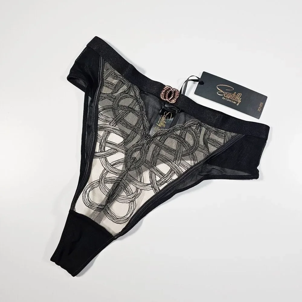 Scantilly by Curvy Kate Lovers Knot Thong Panty, Black/Latte, Size S